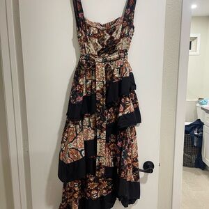 Anthropologie Floral Print Square Neck Tiered Midi Boho Dress